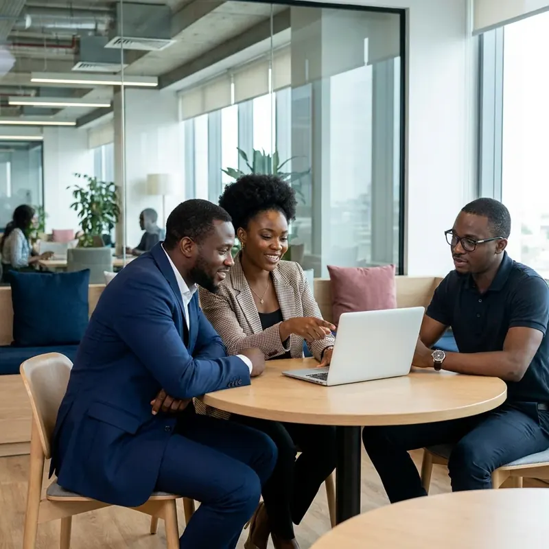 People discussing ideas around a meeting table