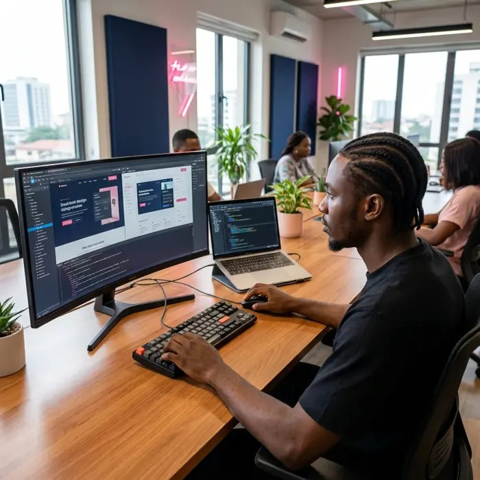 A developer working on a digital interface