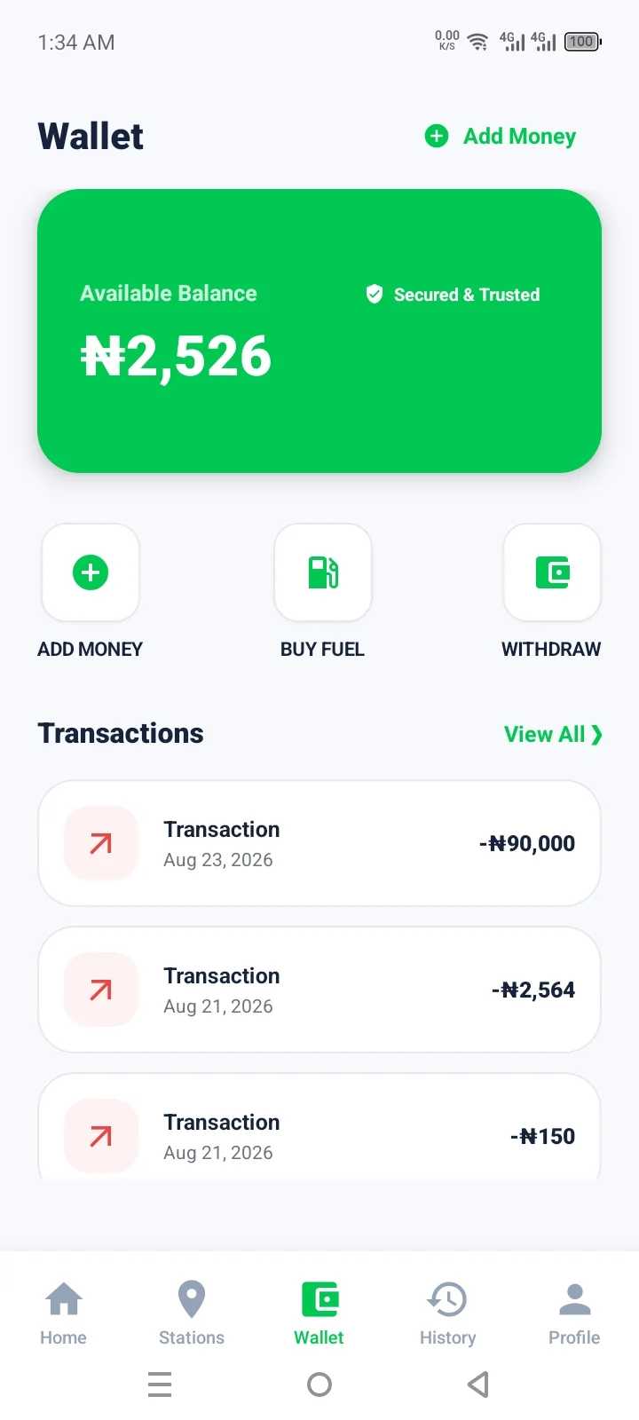 GoFuel wallet screen
